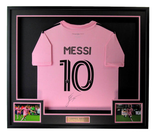 Lionel Messi Signed Inter Miami CF Pink Soccer Jersey Framed 187167