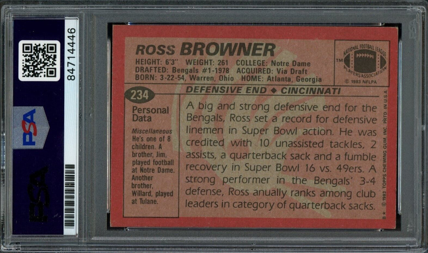 1983 TOPPS Ross Browner #234 Authentic Card Signed Bengals PSA/DNA 176682