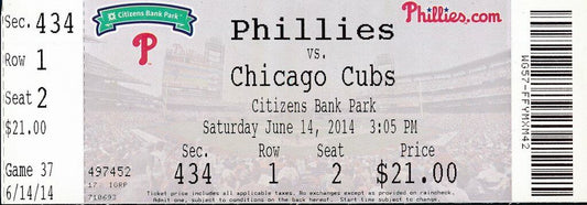 2014 Full Ticket Phillies Jimmy Rollins Breaks Phillies Hit Record 142734