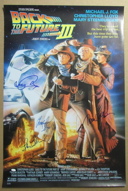 "Back to the Future III" Multi-Autographed by 4 Actors 27x40 Movie Poster JSA