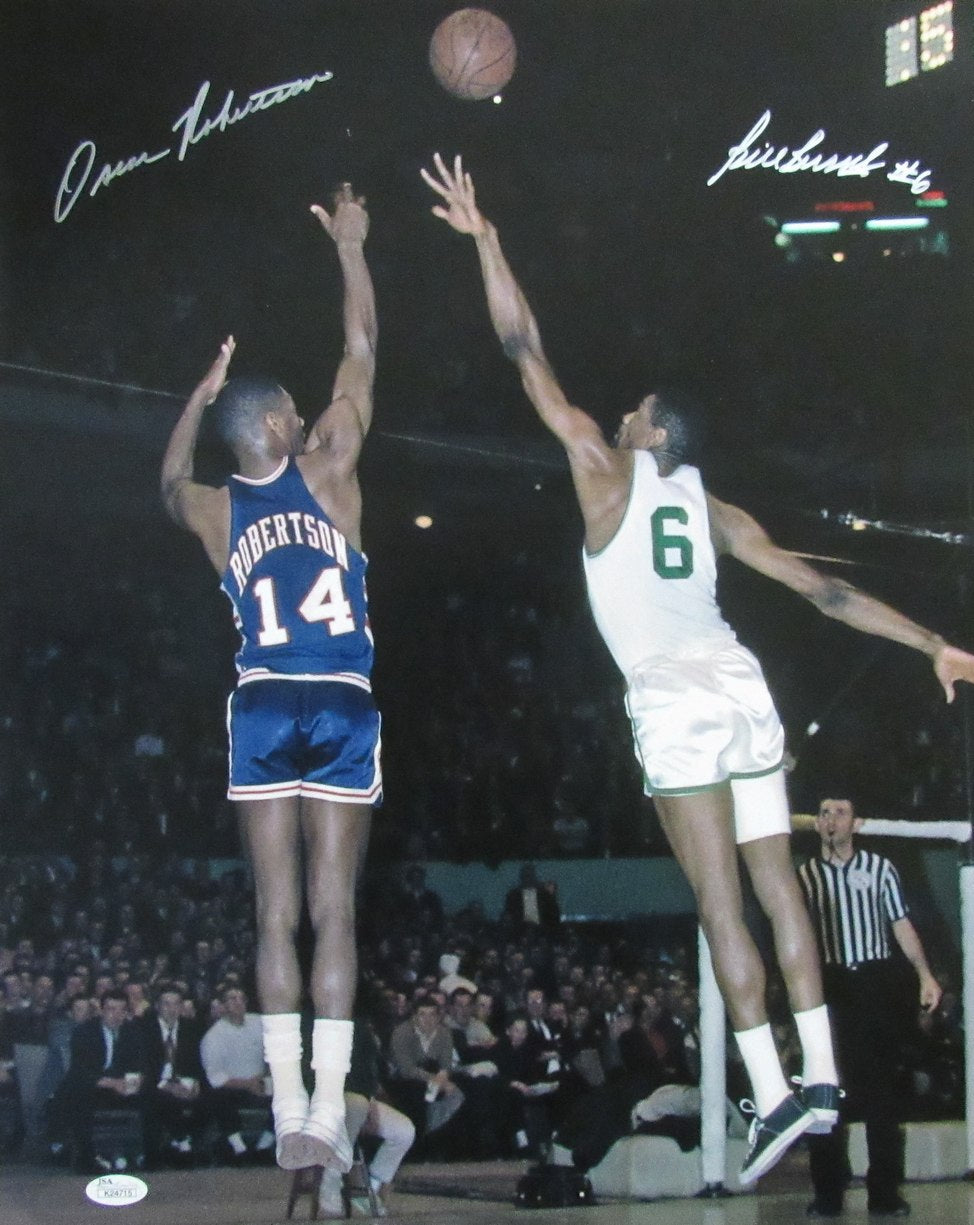 Bill Russell/Oscar Robertson Dual-Autographed 16x20 Photo JSA 180015