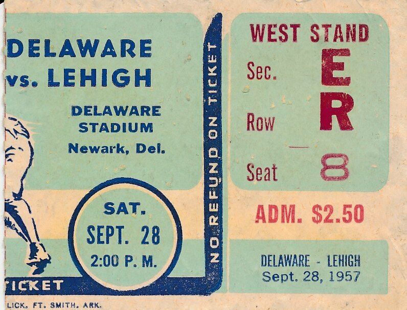 1957 Univ of Delaware vs. Lehigh College Football Game Ticket Stub 1440568