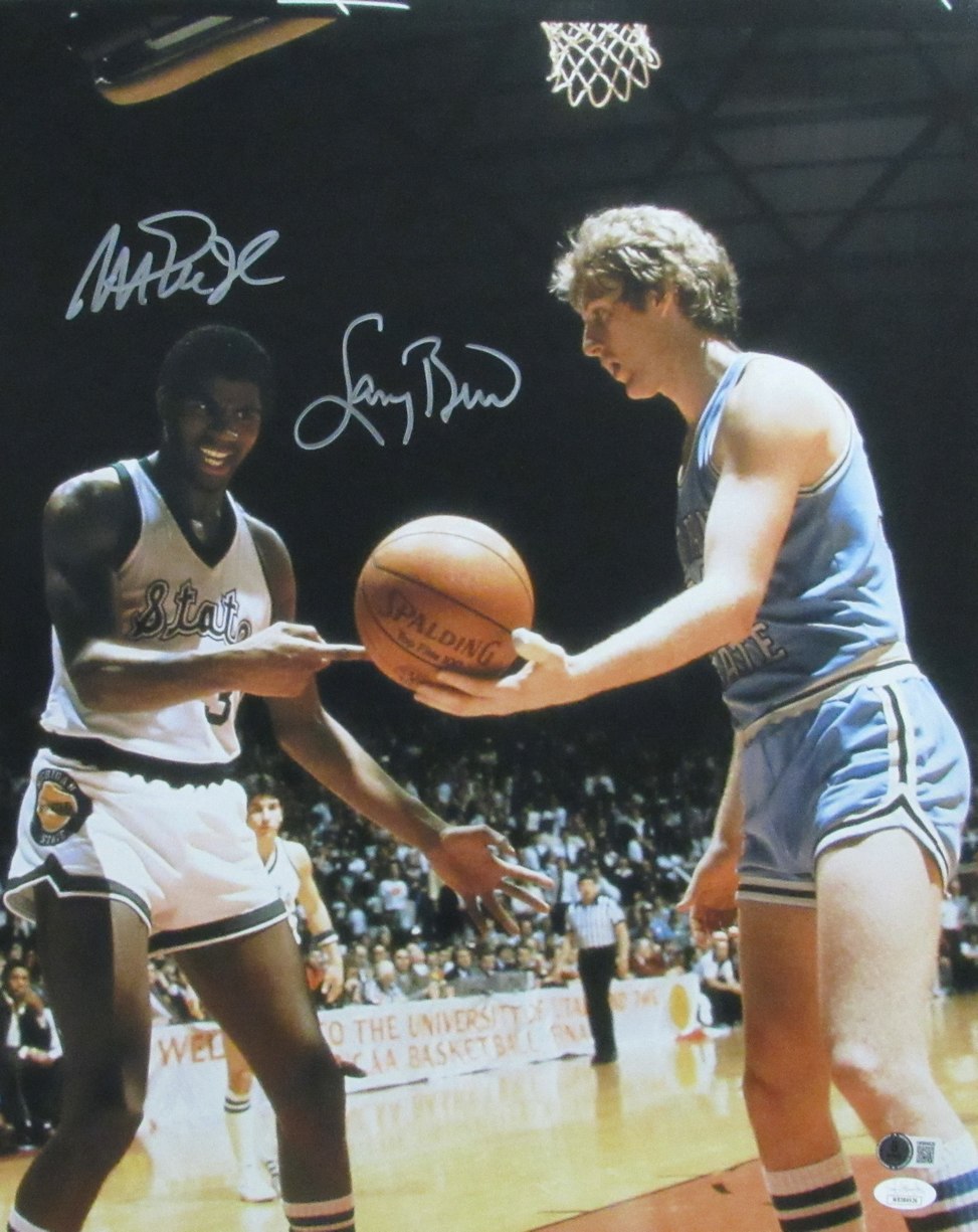 Larry Bird/Magic Johnson Dual-Signed/Auto 16x20 NCAA Photo JSA/Beckett 190103