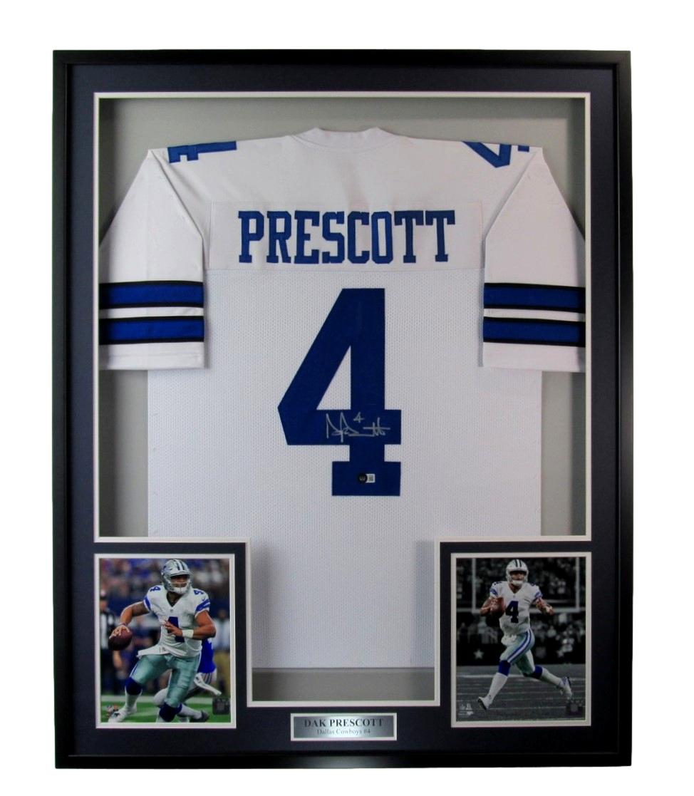 Dak Prescott Signed Dallas Cowboys Football Jersey Framed Beckett 187210