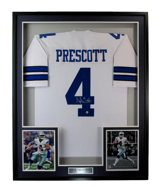 Dak Prescott Signed Dallas Cowboys Football Jersey Framed Beckett 187210