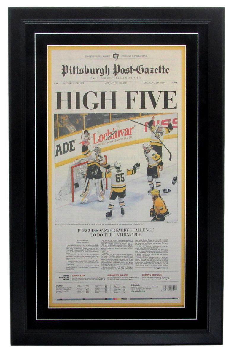 Penguins 2017 Stanley Cup Champs Pittsburgh-Post Gazette Newspaper Print Framed