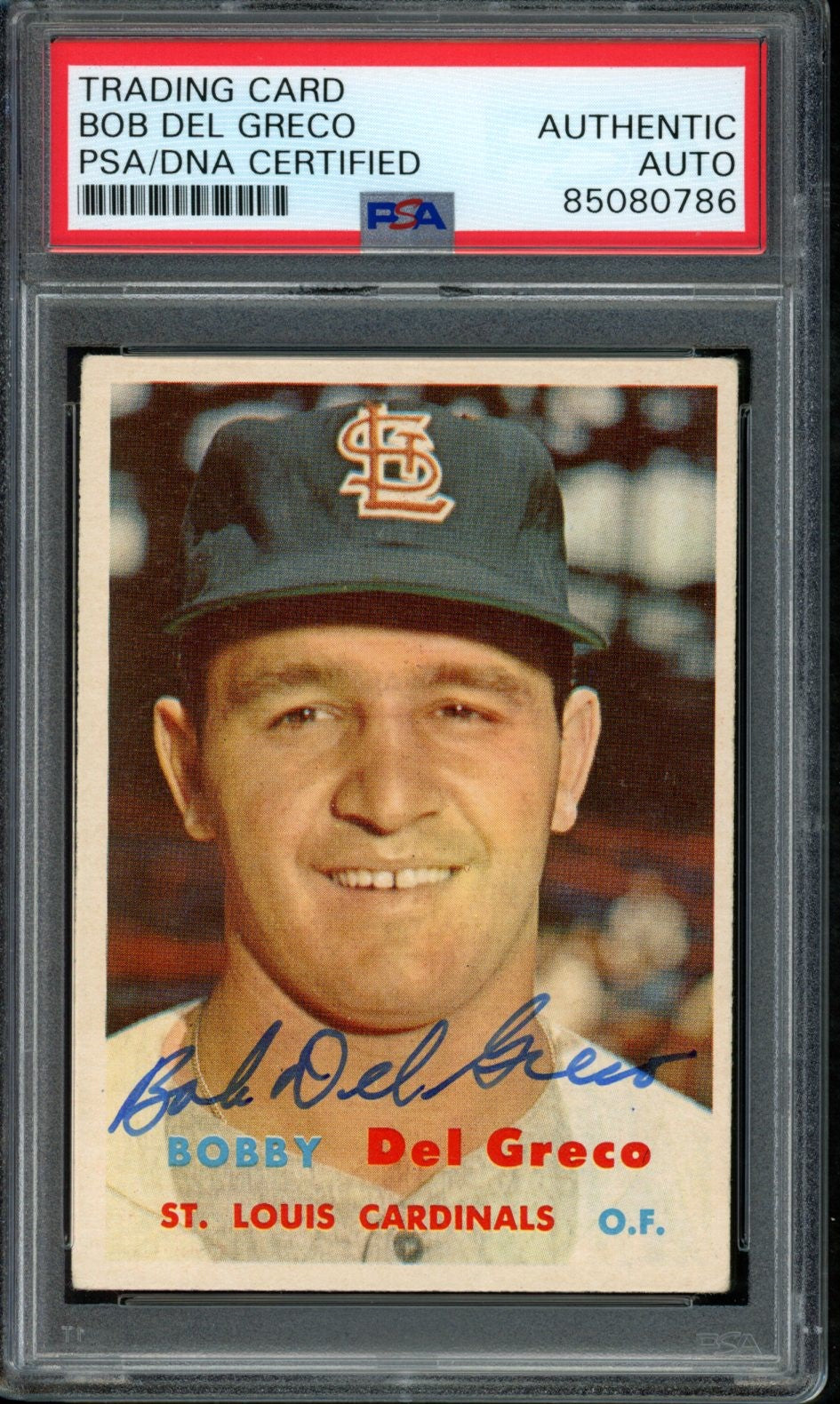 1957 TOPPS Bobby Del Greco #94 Auth Card Signed Cardinals PSA/DNA 184096