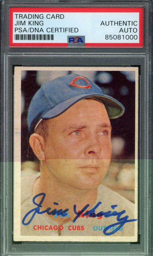 Jim King Signed 1957 Topps Trading Card #186 Chicago Cubs PSA/DNA 183573