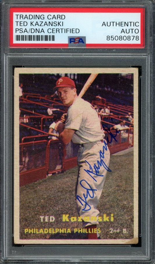 Ted Kazanski Signed 1957 Topps Trading Card #27 Phillies PSA/DNA 184000