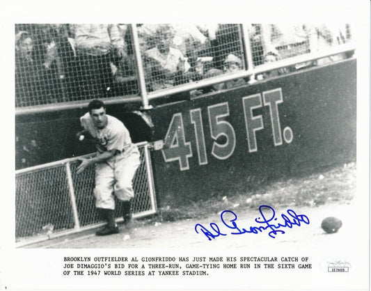 Al Gionfriddo Brooklyn Dodgers 1947 WS Signed 8x10 B/W Photo JSA 144329