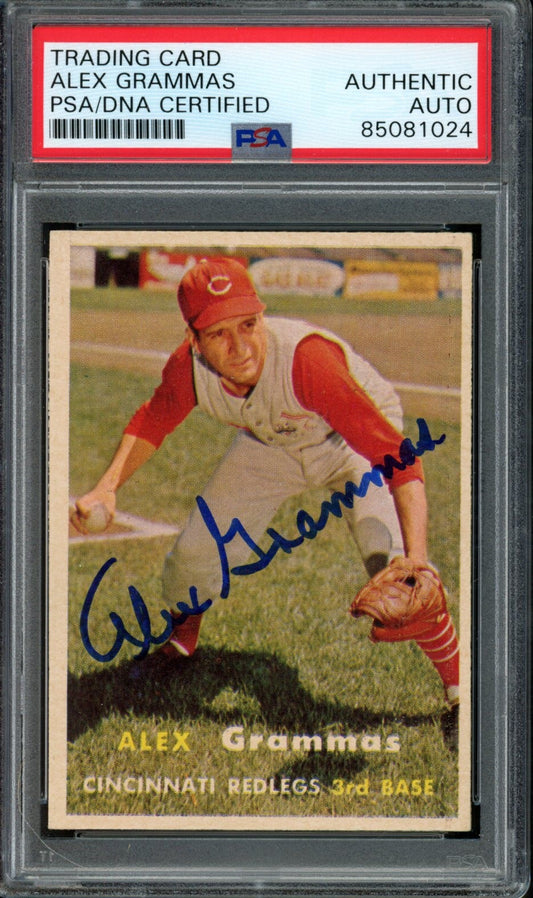 Alex Grammas Signed 1957 Topps Card #222 Cincinnati Redlegs PSA/DNA 184190