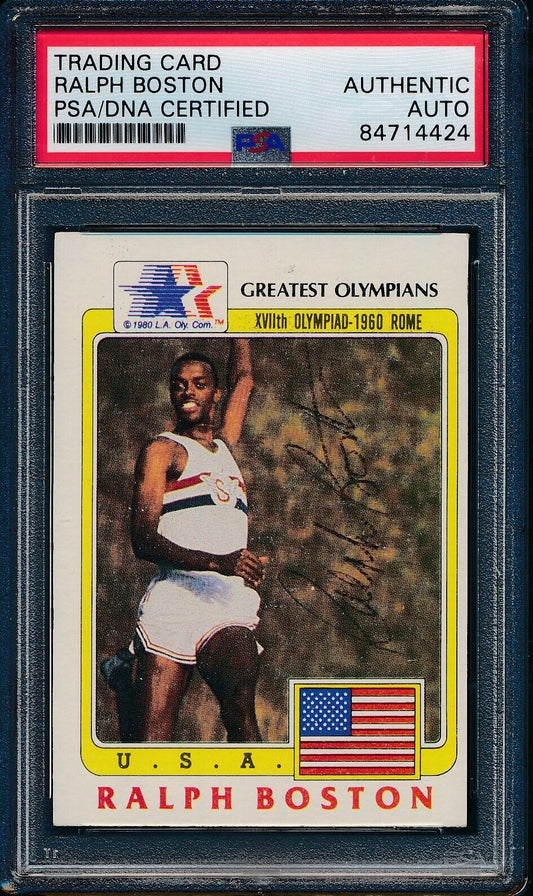 1983 TOPPS Greatest Olympians Ralph Boston #83 Card Signed PSA/DNA 176395