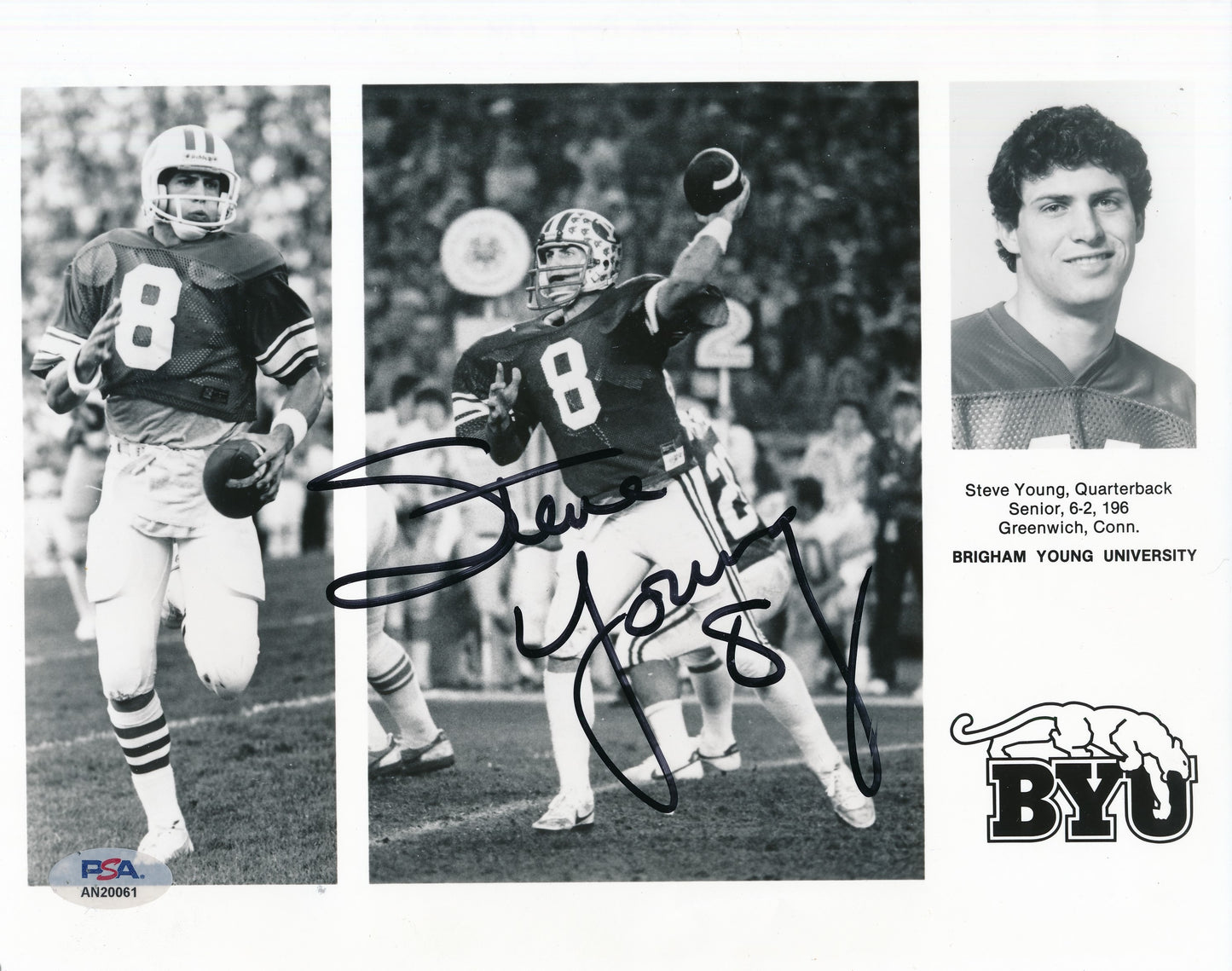 Steve Young HOF Signed/Auto 8x10 Photo Brigham Young University PSA/DNA 188173