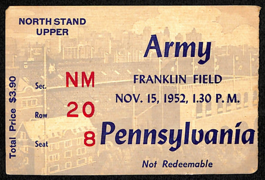 November 5, 1952 Army vs Penn Quakers College Football Game Ticket Stub 190198