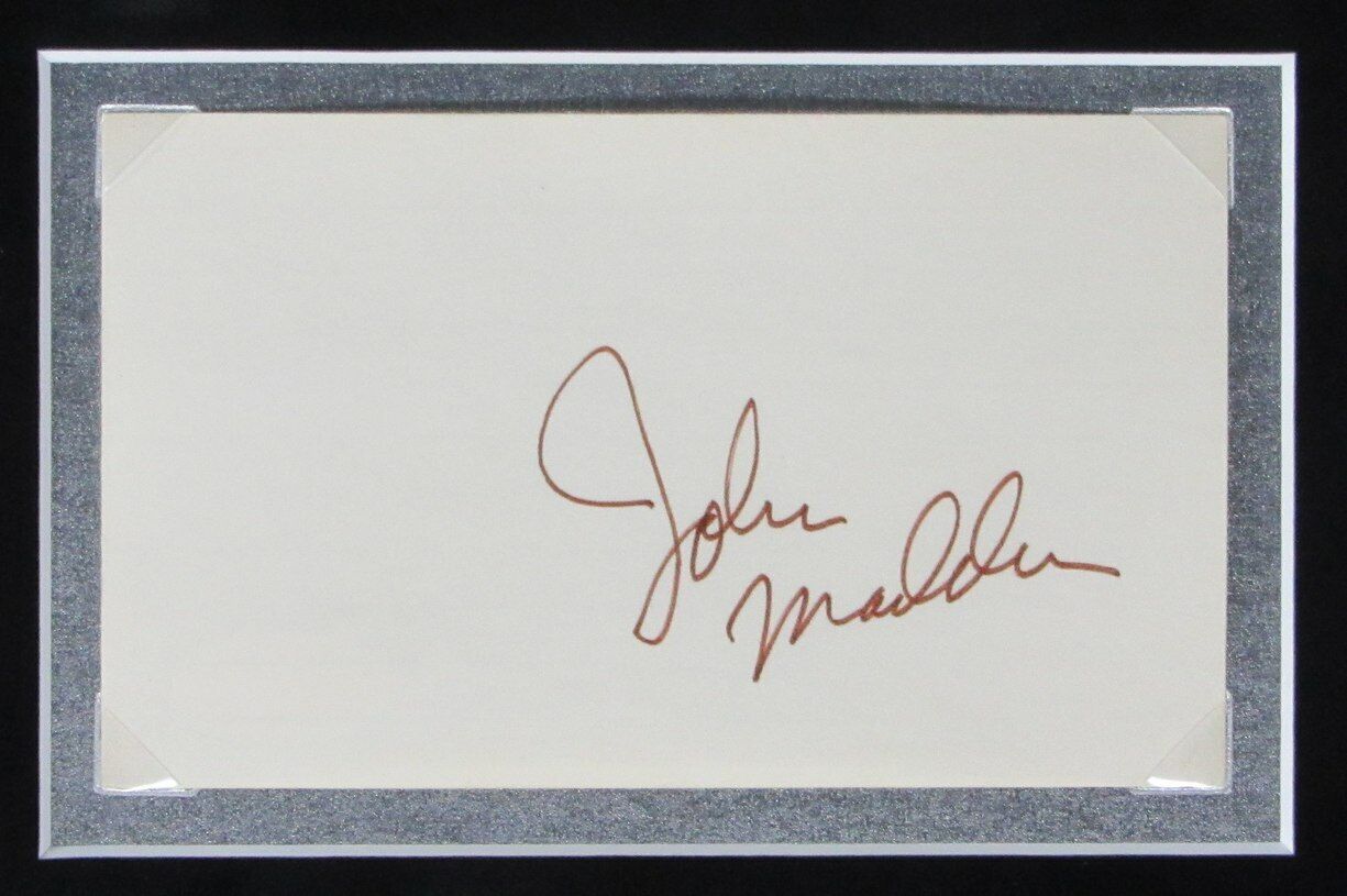 John Madden HOF Raiders 8x10 Photos with Signed 3x5 Index Card Framed 165825