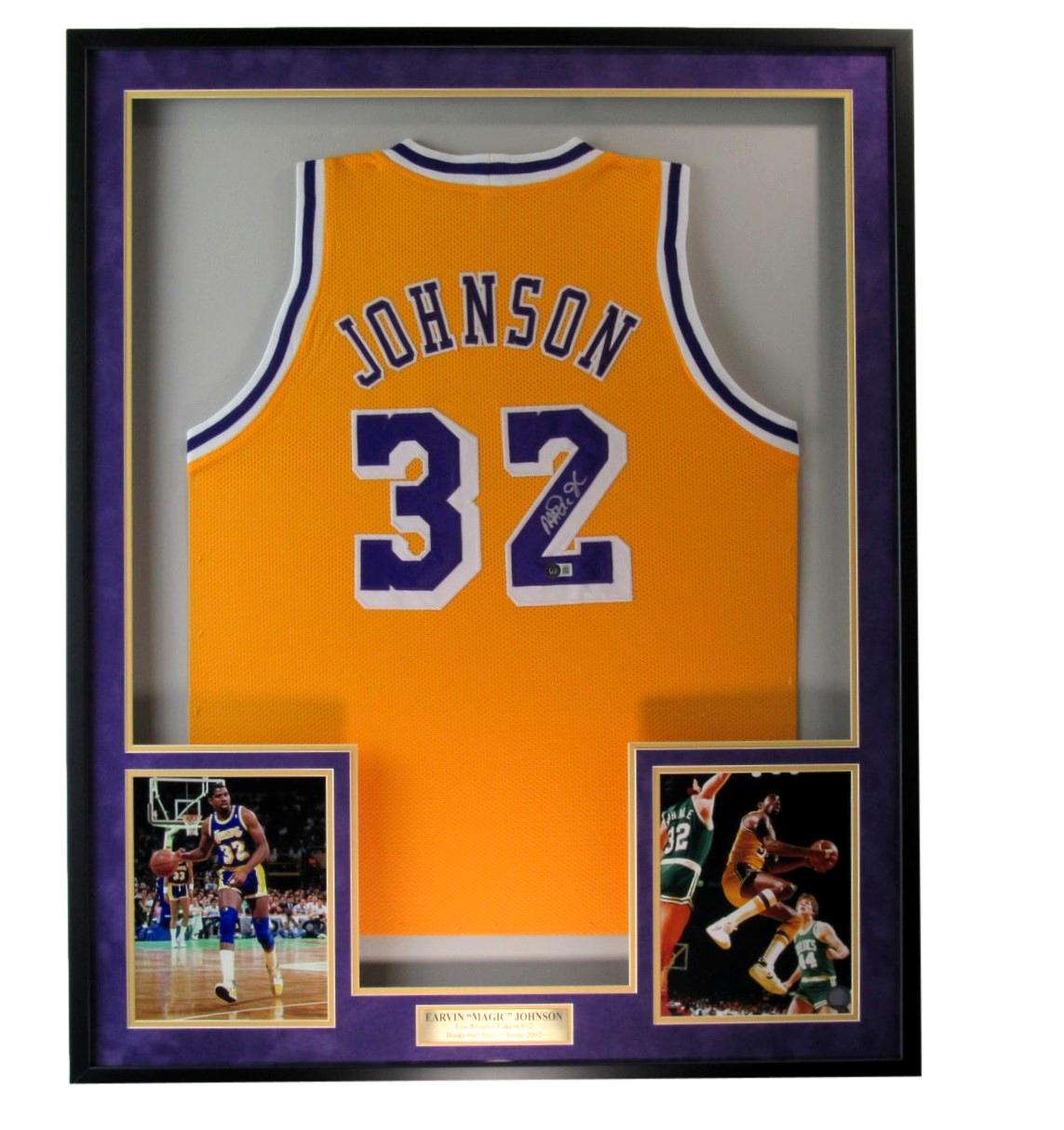 Magic Johnson HOF Signed LA Lakers Basketball Jersey Framed Beckett 187207