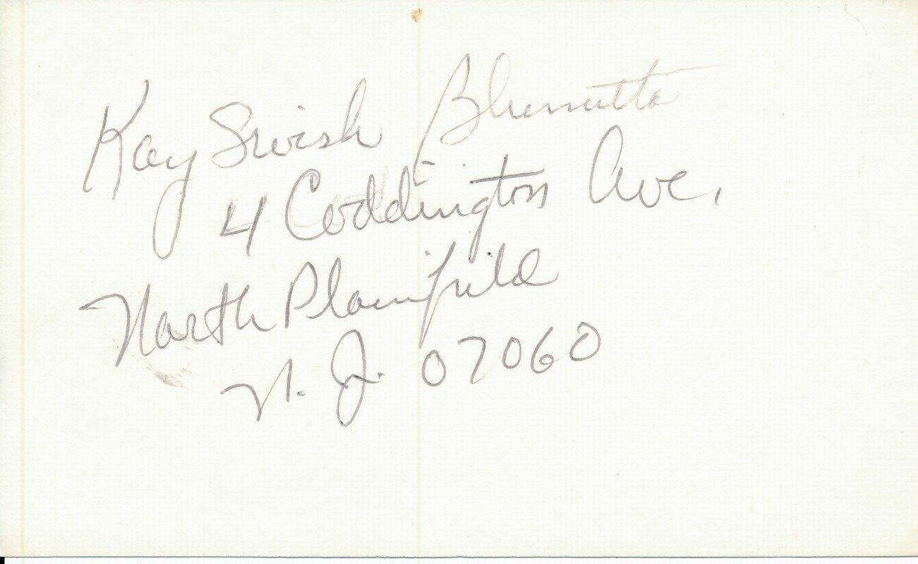 Kay Swish Blumetta AAGPL Signed/Autographed Index Card d. 1997 150978