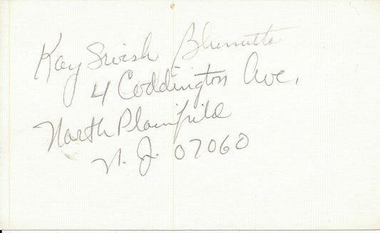 Kay Swish Blumetta AAGPL Signed/Autographed Index Card d. 1997 150978