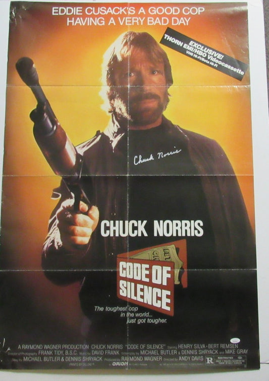 Chuck Norris Autographed Movie Poster 27x40 "Code of Silence" Movie JSA