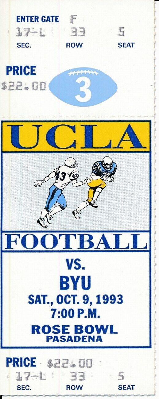 1993 UCLA Bruins v BYU Brigham Young University Football Game Full Ticket 148683