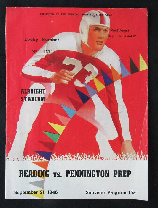 1946 Reading vs. Pennington Prep High School Football Game Program 09/21