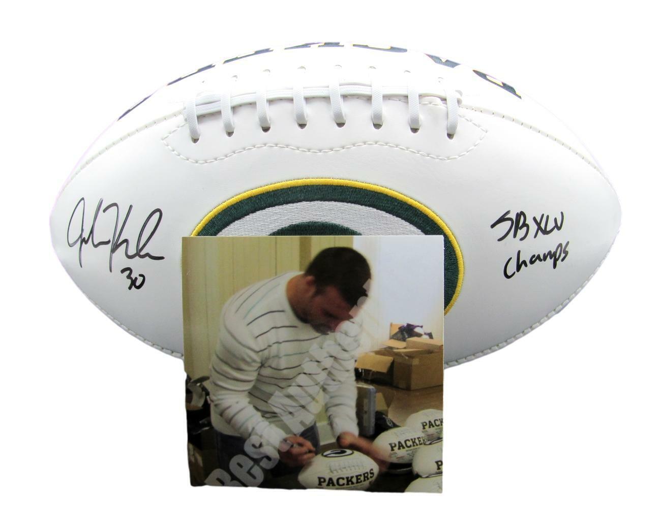 John Kuhn Signed/Inscribed "SB XLV Champs" Packers Logo Football JSA 156760