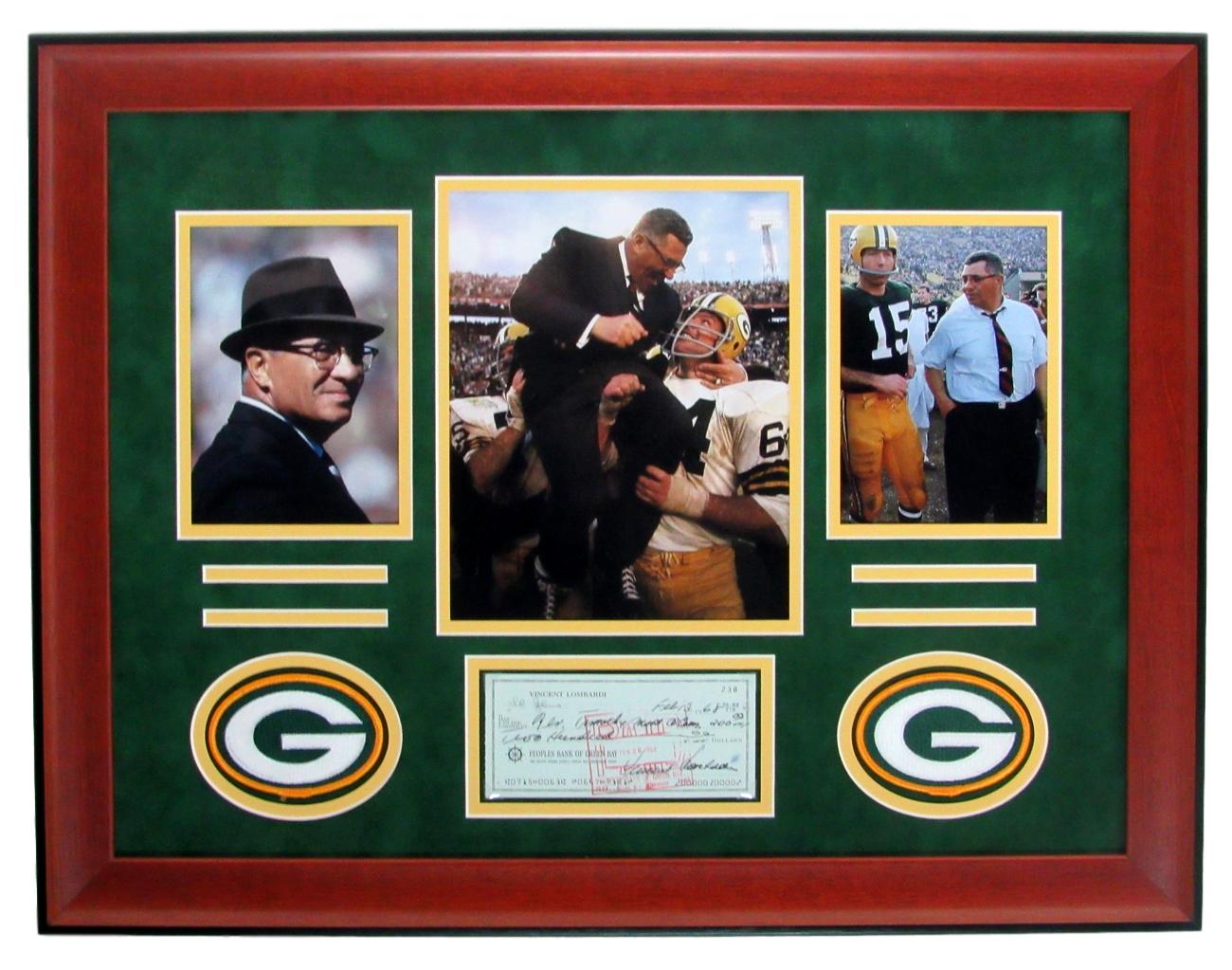 Vince Lombardi Packers Photo Collage w/Signed Check Framed Beckett 147198