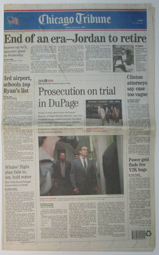 Michael Jordan Chicago Bulls Retirement 1999 Chicago Tribune Newspaper 147854