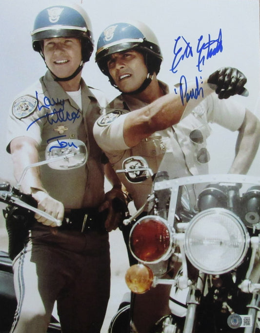 Larry Wilcox/Erik Estrada Dual-Signed/Inscr 11x14 Photo "Chips" Beckett 183368