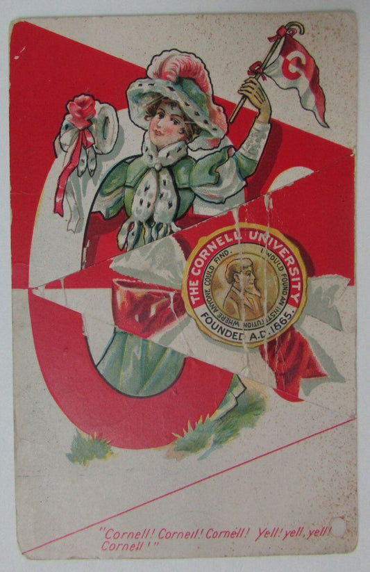 Early 1900's Cornell University College Girl Series Pennant Postcard 148876