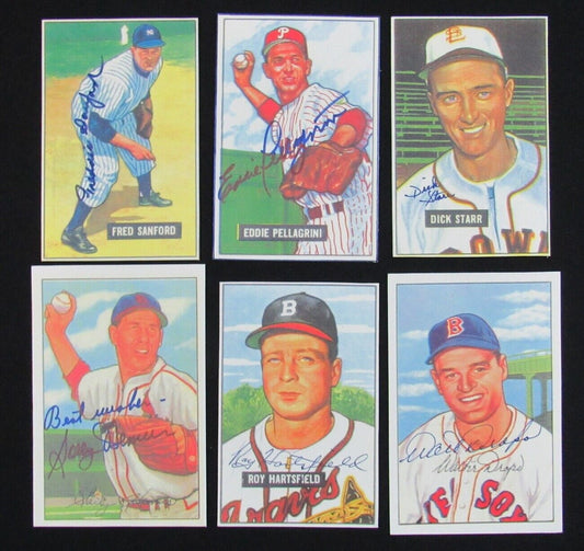 Lot of 6 1951/1952 Bowman Jumbo Signed Re-Make Cards Sanford 151159