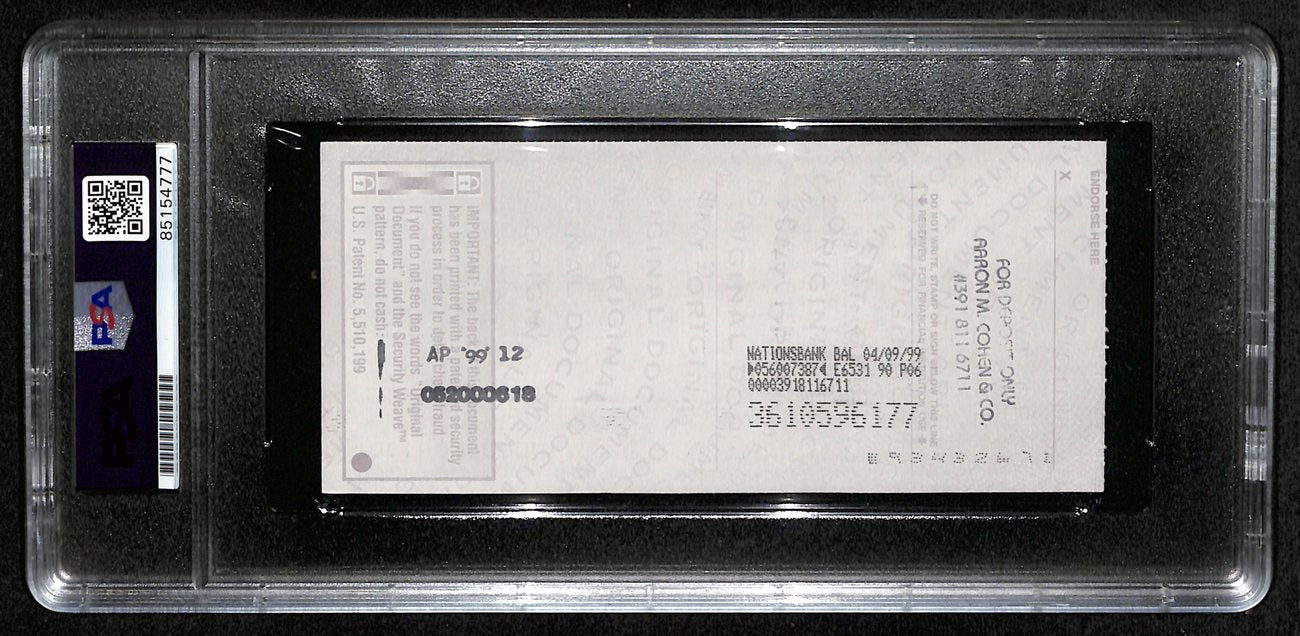 Johnny Unitas HOF Signed/Auto 1999 Bank Check Colts PSA/DNA GEM MT 10 189586