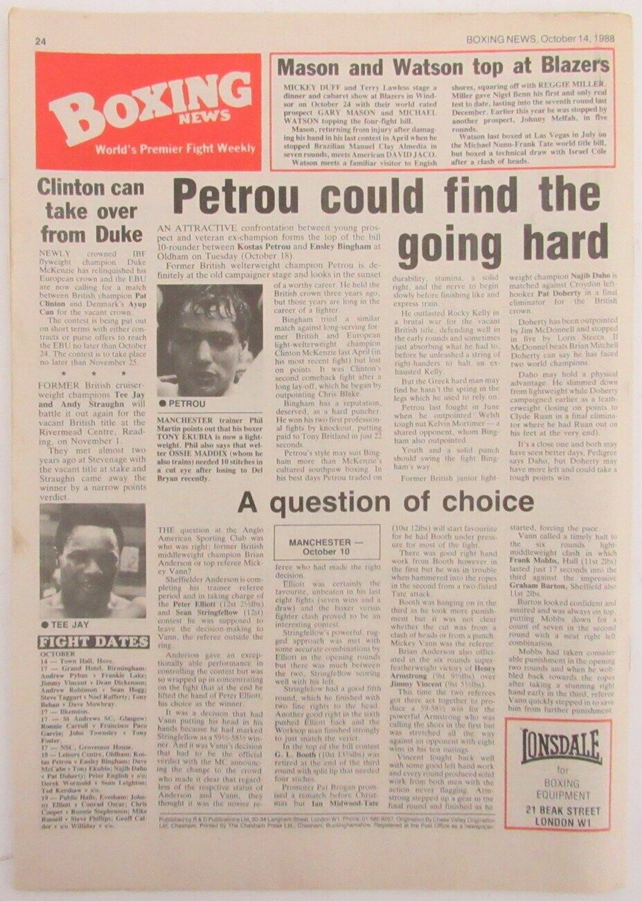 October 14, 1988 Boxing News Magazine Duke McKenzie 167734