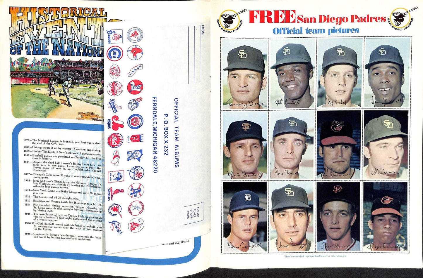 Todays 1971 San Diego Padres Baseball Stars Stamp Book EX/MT 180706