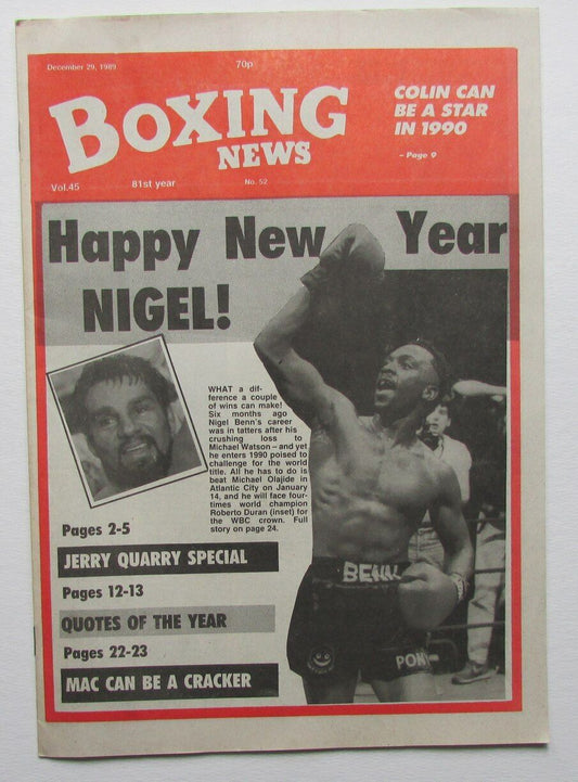 December 29, 1989 Boxing News Magazine Nigel Benn Roberto Duran