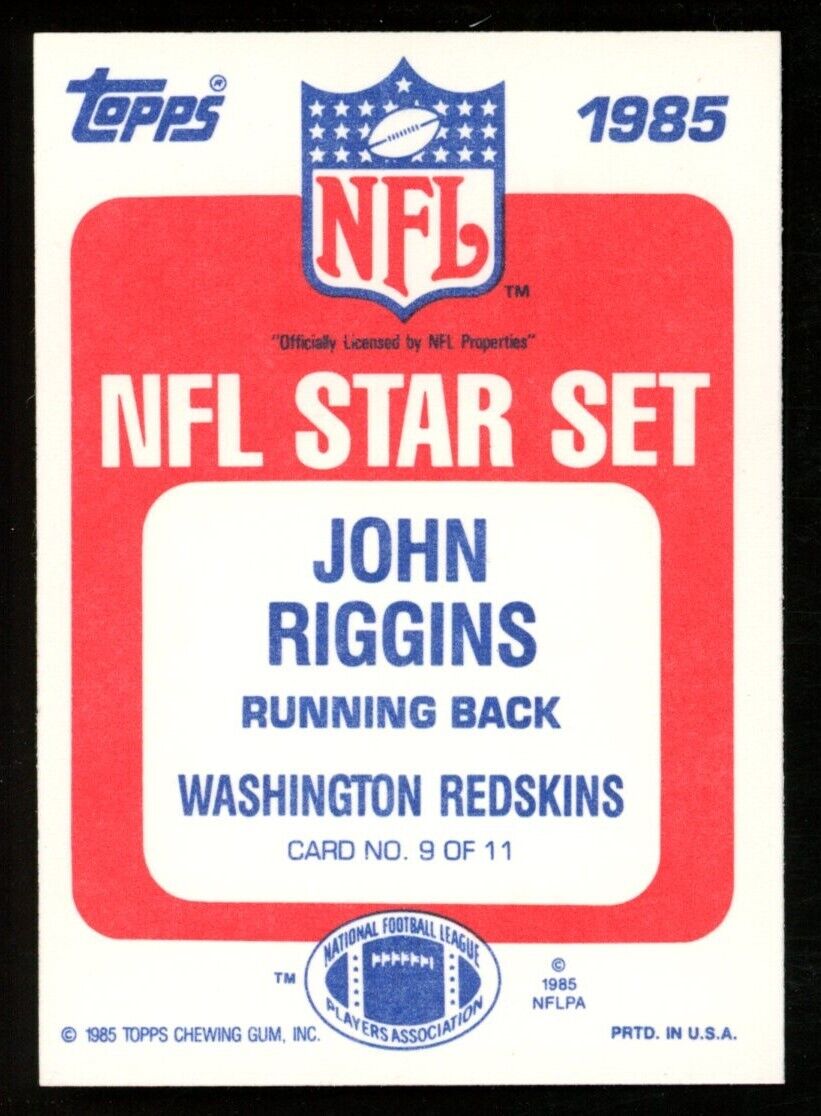 1985 Topps NFL Star Set John Riggins HOF Card #9 of 11 Washington Redskins