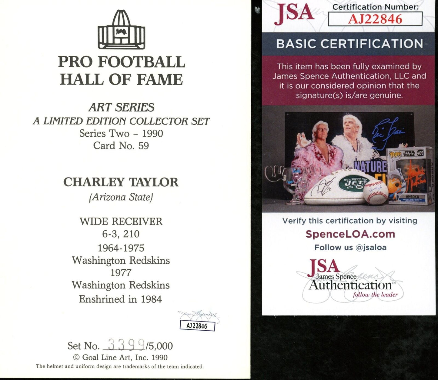 Charley Taylor Autographed/Inscr Goal Line Art GLAC Postcard Redskins JSA 177814