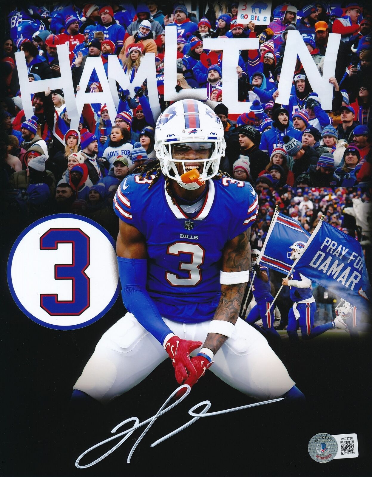 Damar Hamlin Autographed 8x10 Photo Buffalo Bills Beckett 177146