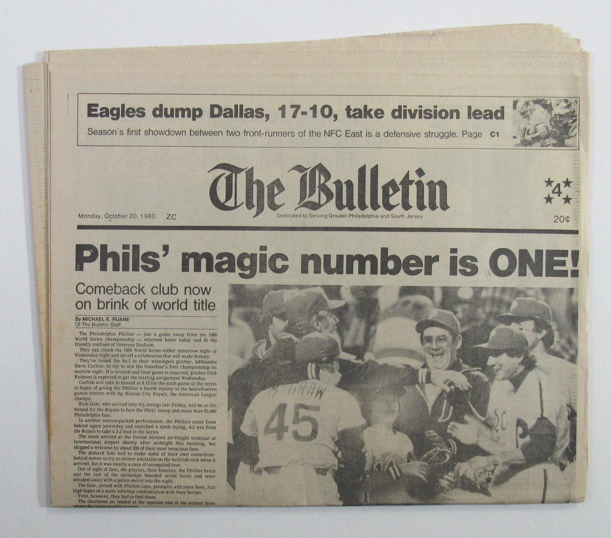 Philadelphia Phillies 1980 World Series Philadelphia Bulletin Newspaper 10/20/80