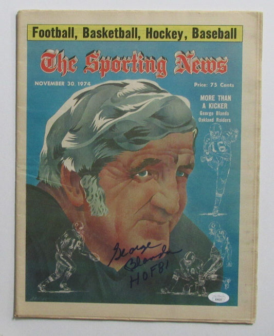 George Blanda HOF Autographed November 30, 1974 The Sporting News Raiders JSA