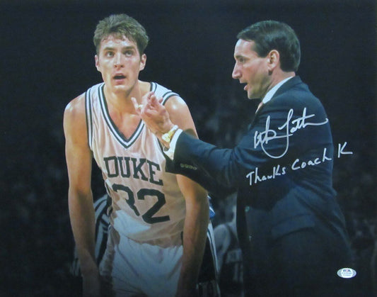 Christian Laettner Duke Signed/Inscribed 16x20 w/ Coach K Photo PSA/DNA 167274