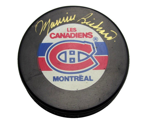 Maurice Richard HOF Autographed Montreal Canadiens Hockey Puck JSA 180695