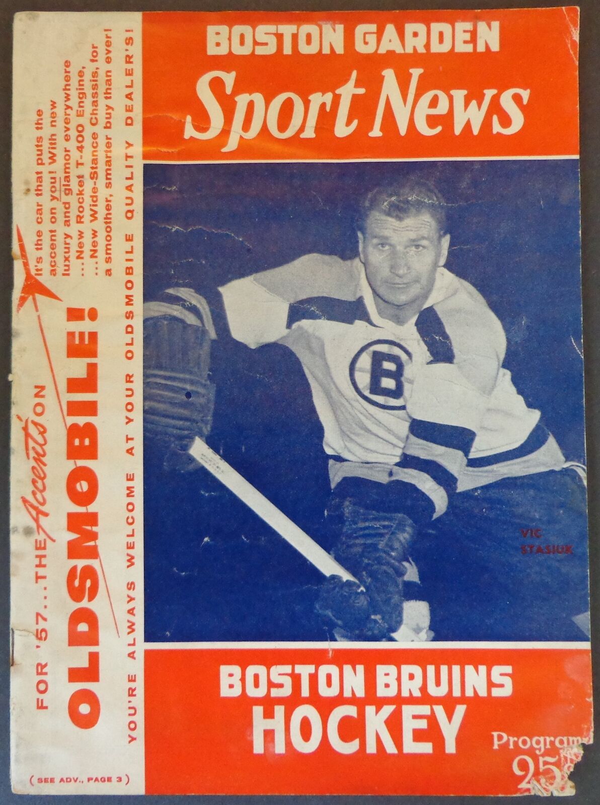 1956 Sport Hockey News Bruins vs. Red WingsHockey Game Program DAMAGED 179509