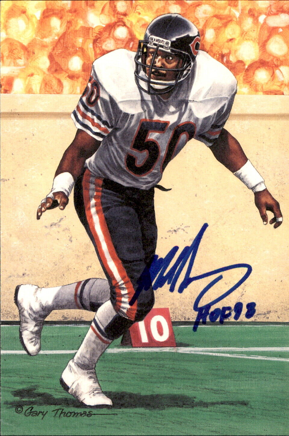 Mike Singletary HOF Autographed/Inscribed Goal Line Art GLAC Postcard Bears JSA
