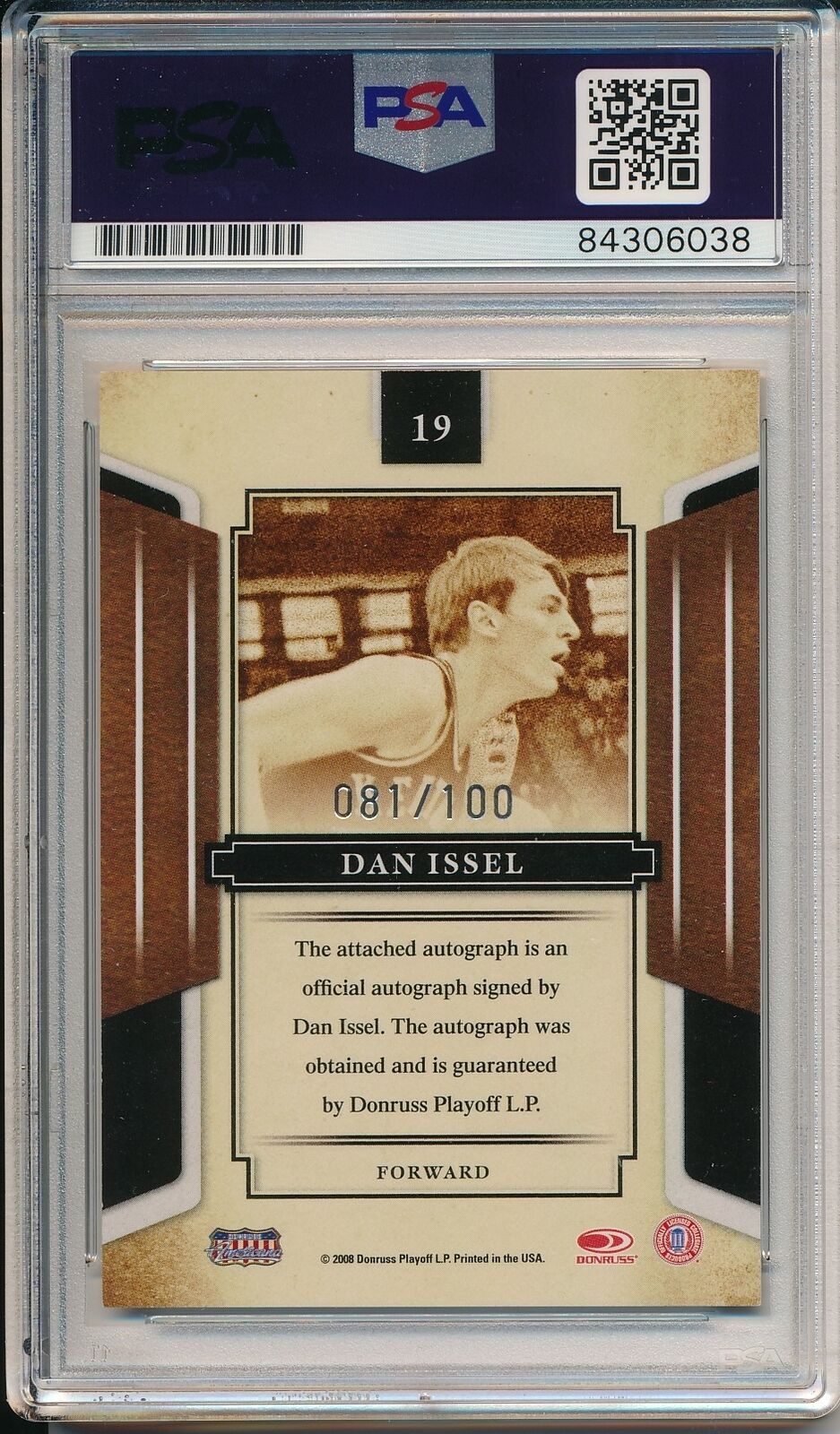 Dan Issell HOF Denver Nuggets Signed 2008 Donruss Card #19 PSA/DNA 158633