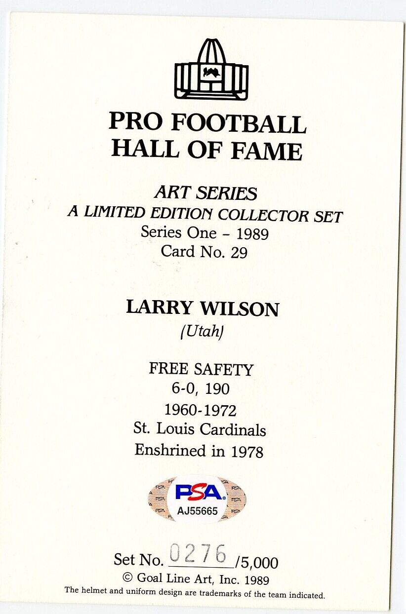 Larry Wilson Signed Goal Line Art GLAC Postcard w/HOF Cards PSA/DNA 160342