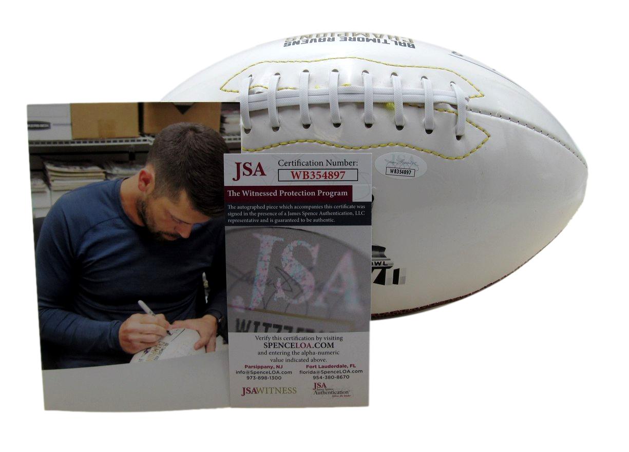 Justin Tucker Signed/Auto White Ravens Logo SB XLVII Champs Football JSA 189765