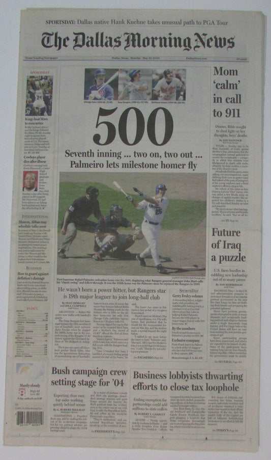 Rafael Palmeiro Rangers 500 Homeruns 2003 Dallas Morning News Newspaper 147895