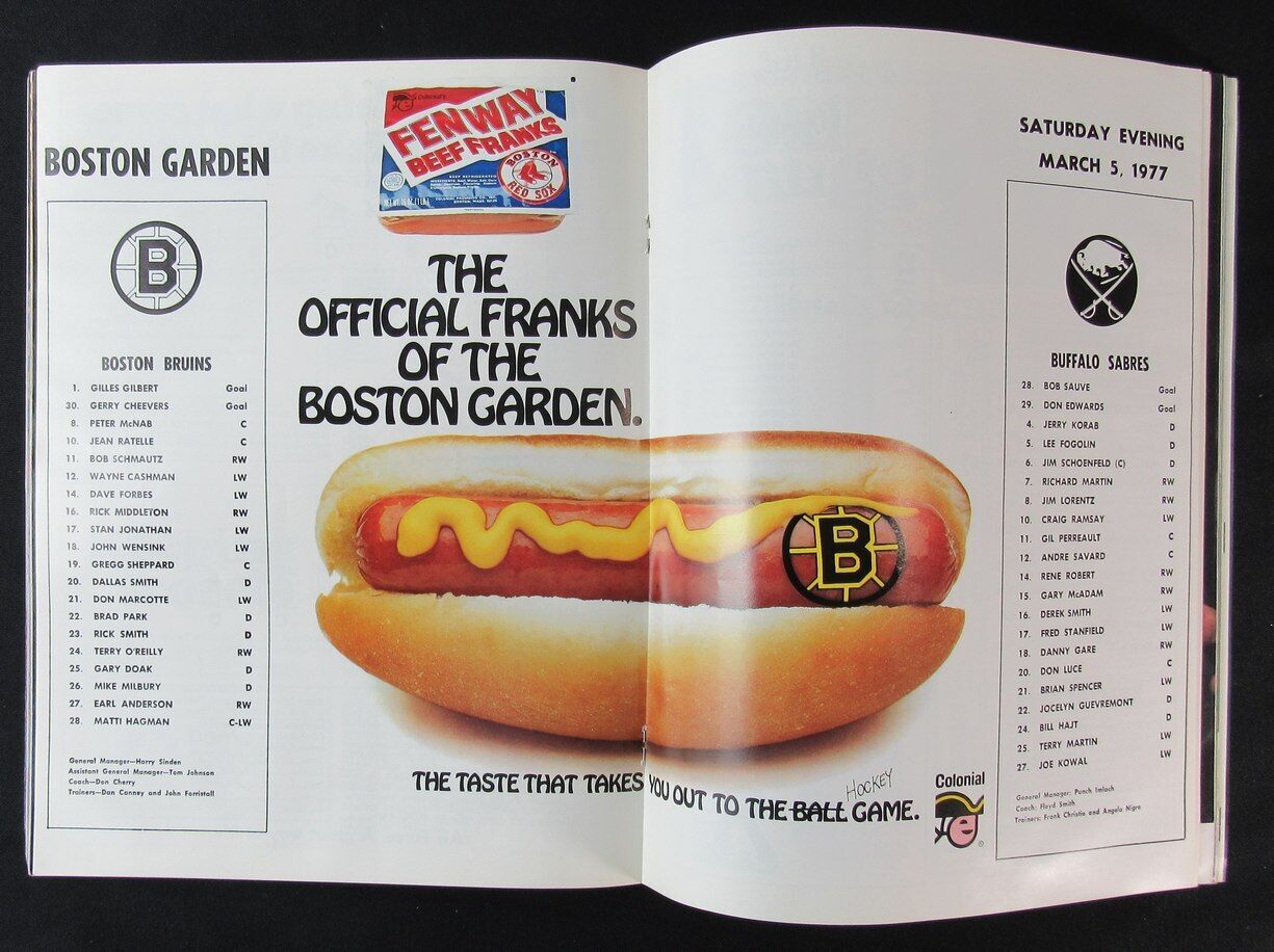 1977 Boston Bruins vs. Buffalo Sabres Ice Hockey Game Program 176417