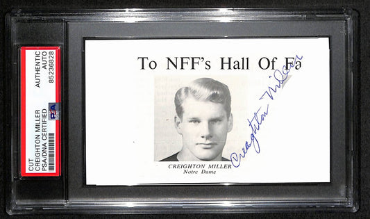 Creighton Miller CFB HOF Signed 3x5 Index Card Notre Dame PSA/DNA 189027